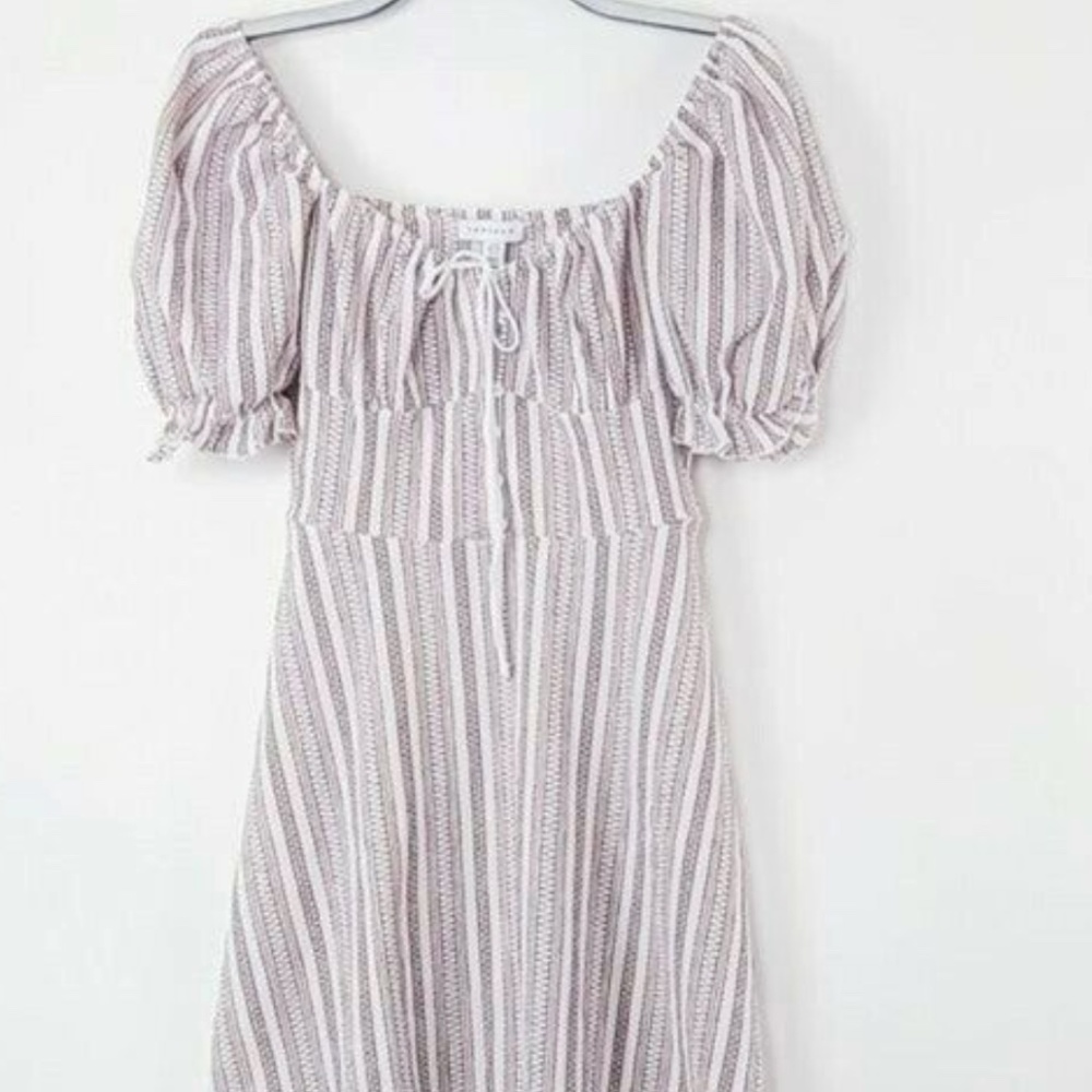 TOPSHOP Textured Stripe Puffed Sleeves Mini Dress